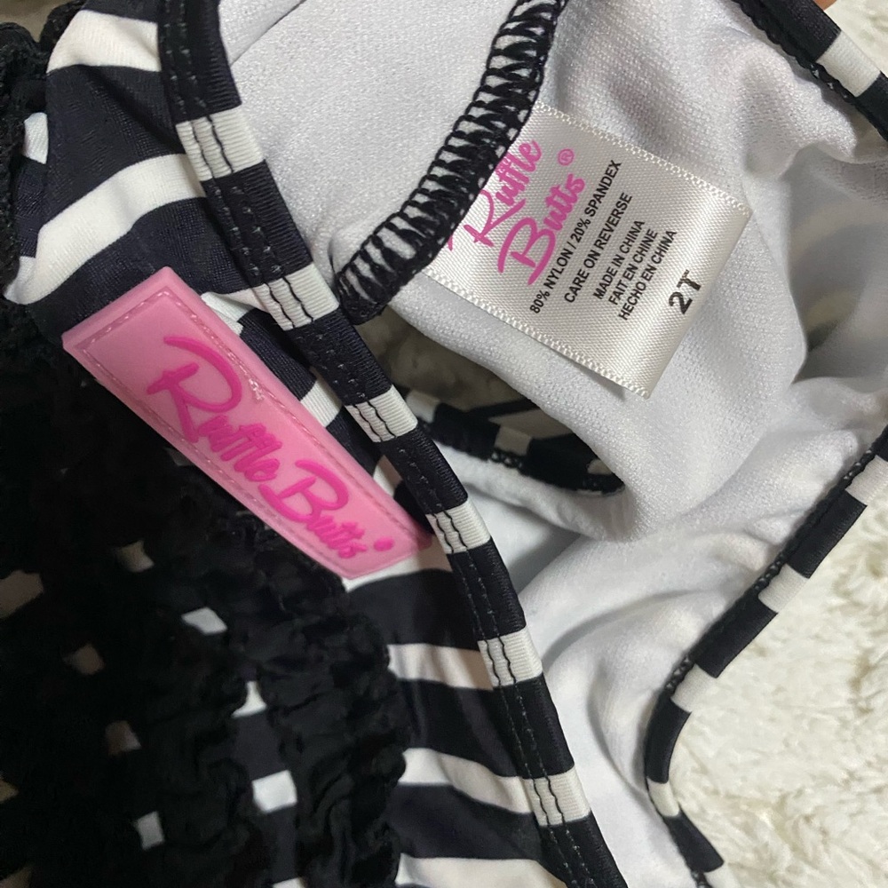 Ruffle Butts Black and White Striped Bikini Set - Picture 4 of 4